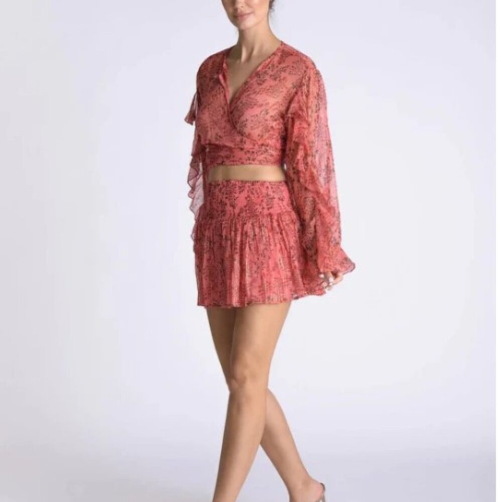 Muche et Muchette Ibiza Lurex Chiffon Flower Print Mini Skirt